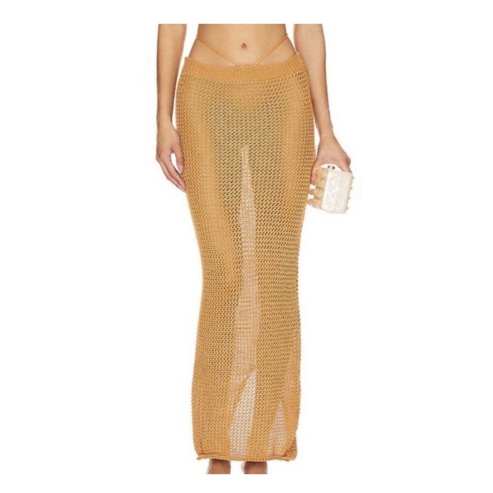 Meshki Raquel Terracotta Burnt Orange Maxi Skirt Knit Crochet Coverup Sz XL